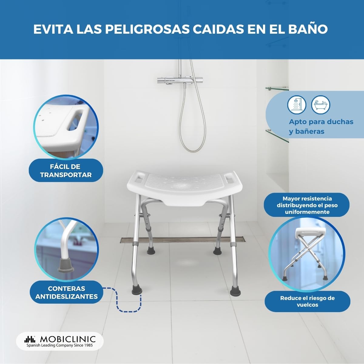 Rehab - Silla de Ducha o baño Plegable con Altura Regulable y Soporte Adicional para Personas Mayores