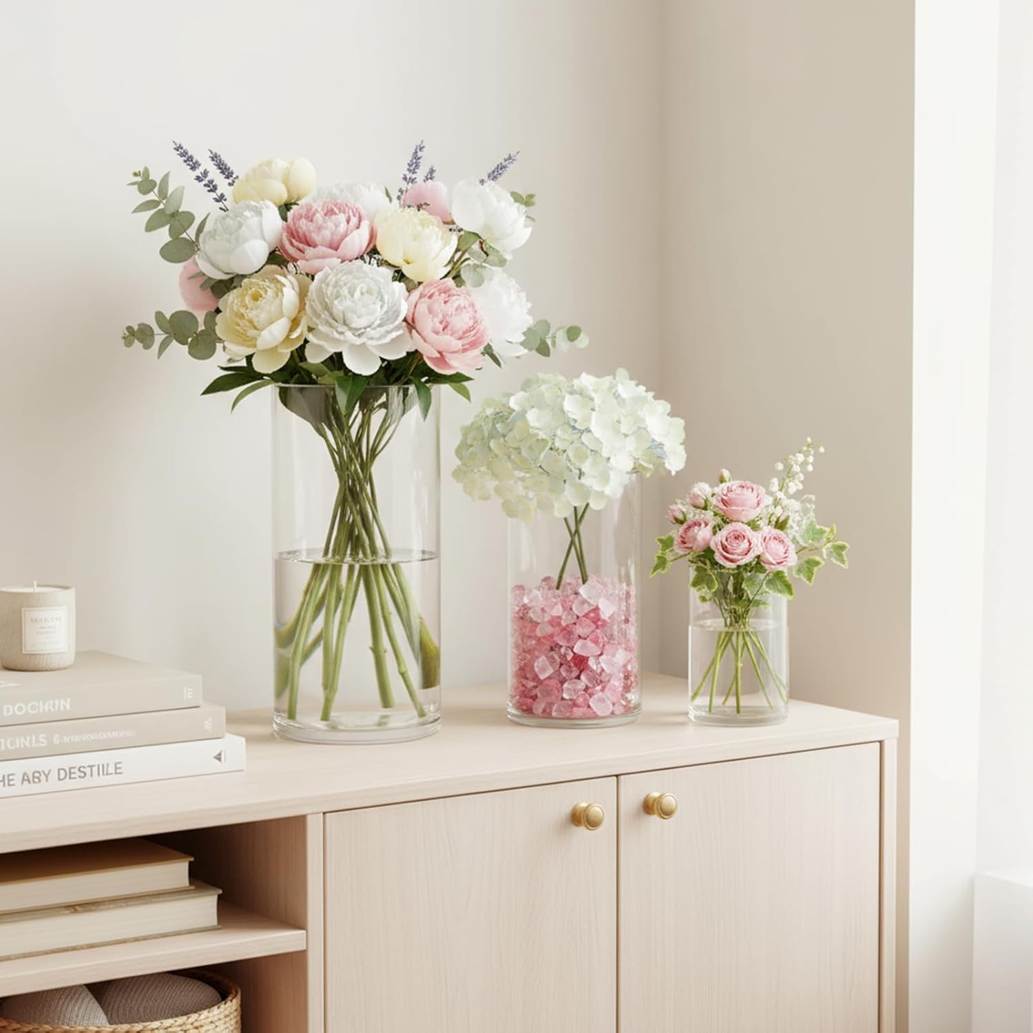 12 Pack Cylinder Vases for Centerpieces 4, 6, 8 Inch Tall Acrylic Cylinder Clear Flower Vase Set Home Decor Centerpiece Table Clear Flower Vase Decorations for Table Shelf, Party, Wedding