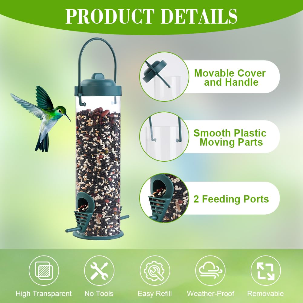 OFFCUP Comedero para Pájaros, 1PCS Colgando Alimentador, Comedero de Semillas de Aves Silvestres con 2 Lugares de Acceso, Comedero para pájaros en Forma de Columna para Mezclas de Semillas (Verde) — view 3