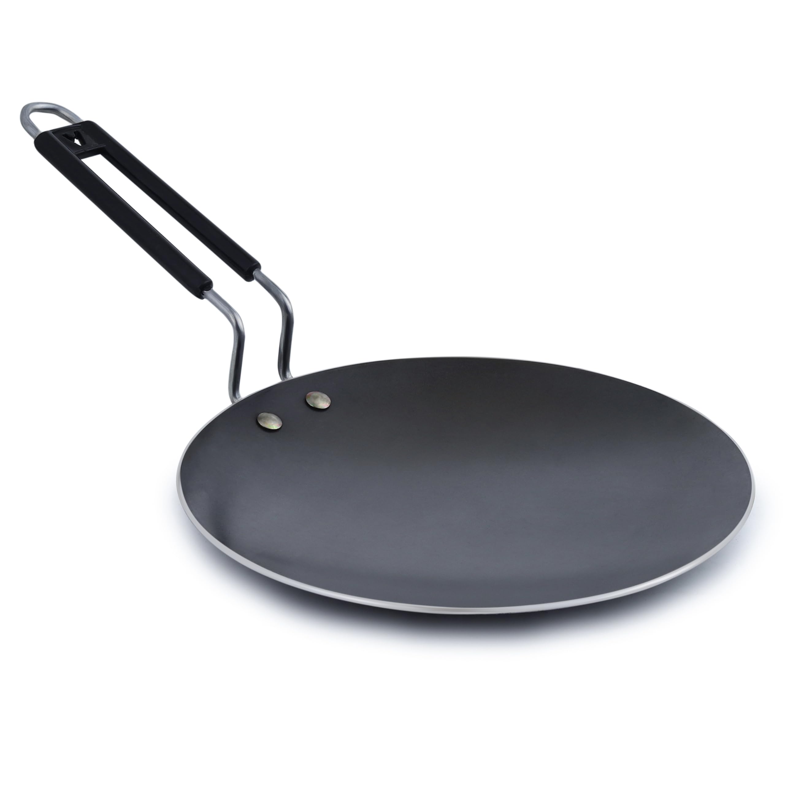 VISMAY'S Pure Iron 9.5 inch Roti Tawa Paratha Chapati Phulka Tava with Smooth Edges (Stainless Steel PVC Handle) Metal Spoon Friendly Even Heat Distribution