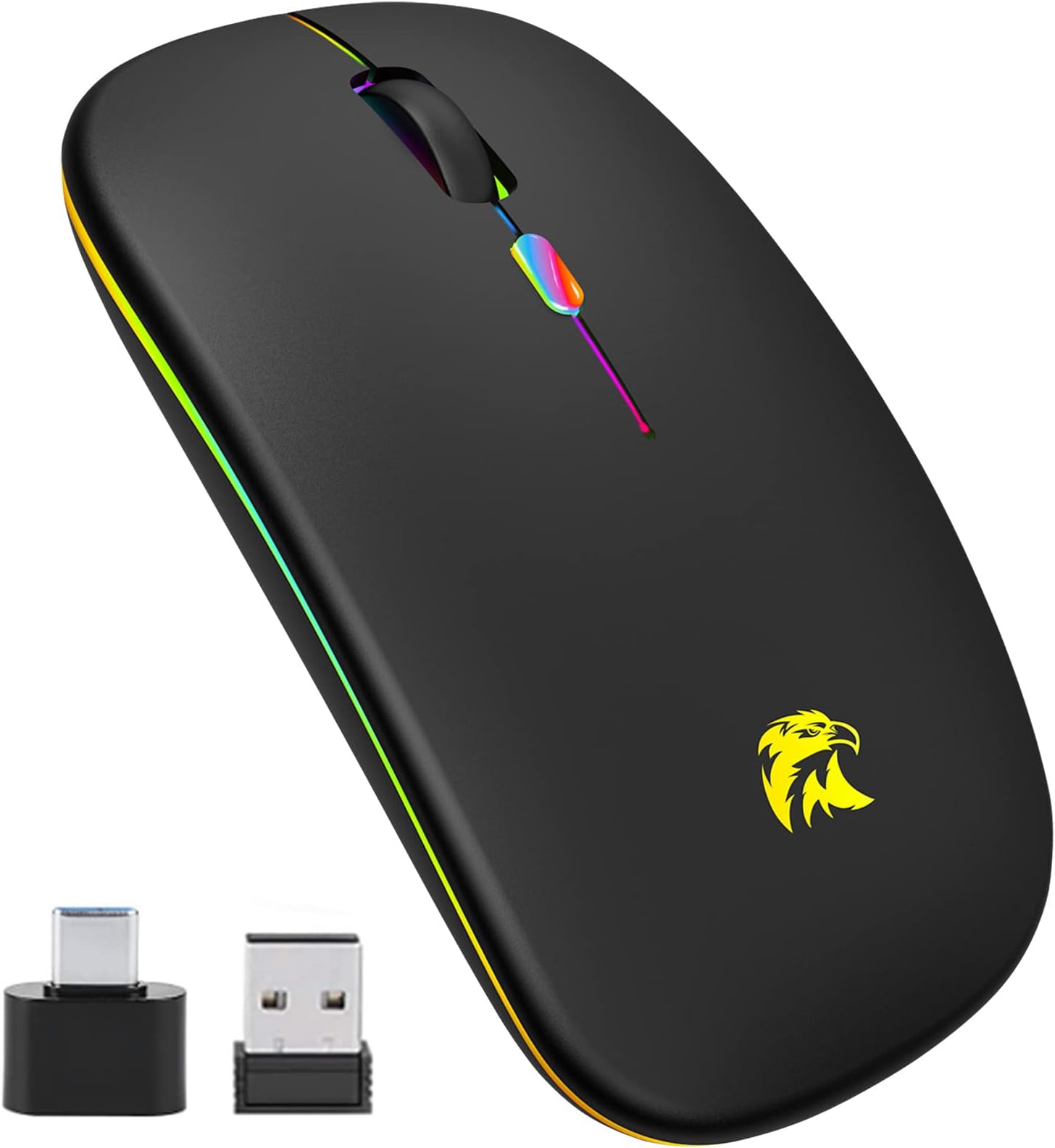 BAIBAO Wireless Mouse, Bluetooth Mouse, LED Slim Two Mode(Bluetooth and 2.4G Wireless) Rechargeable Led Mouse with USB and Type C Adapter 3 Adjustable DPI for iPad OS 13, MacBook, Laptop, Mac OS