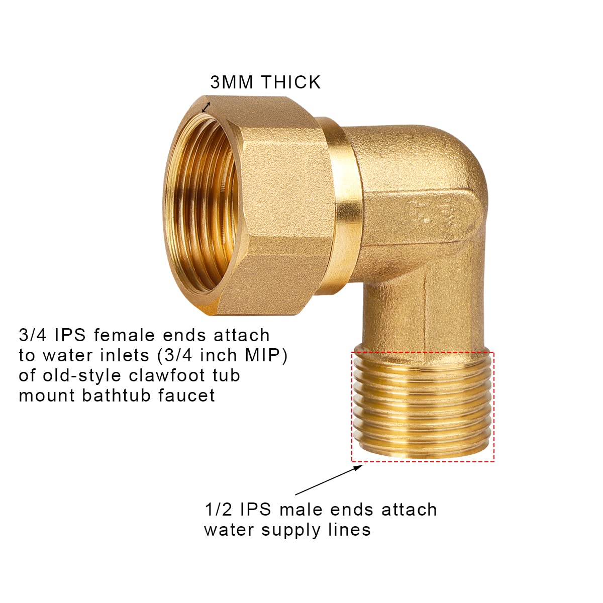 MissMin Old Clawfoot Bath Tub Mount Faucet Elbows Adapter - View #2