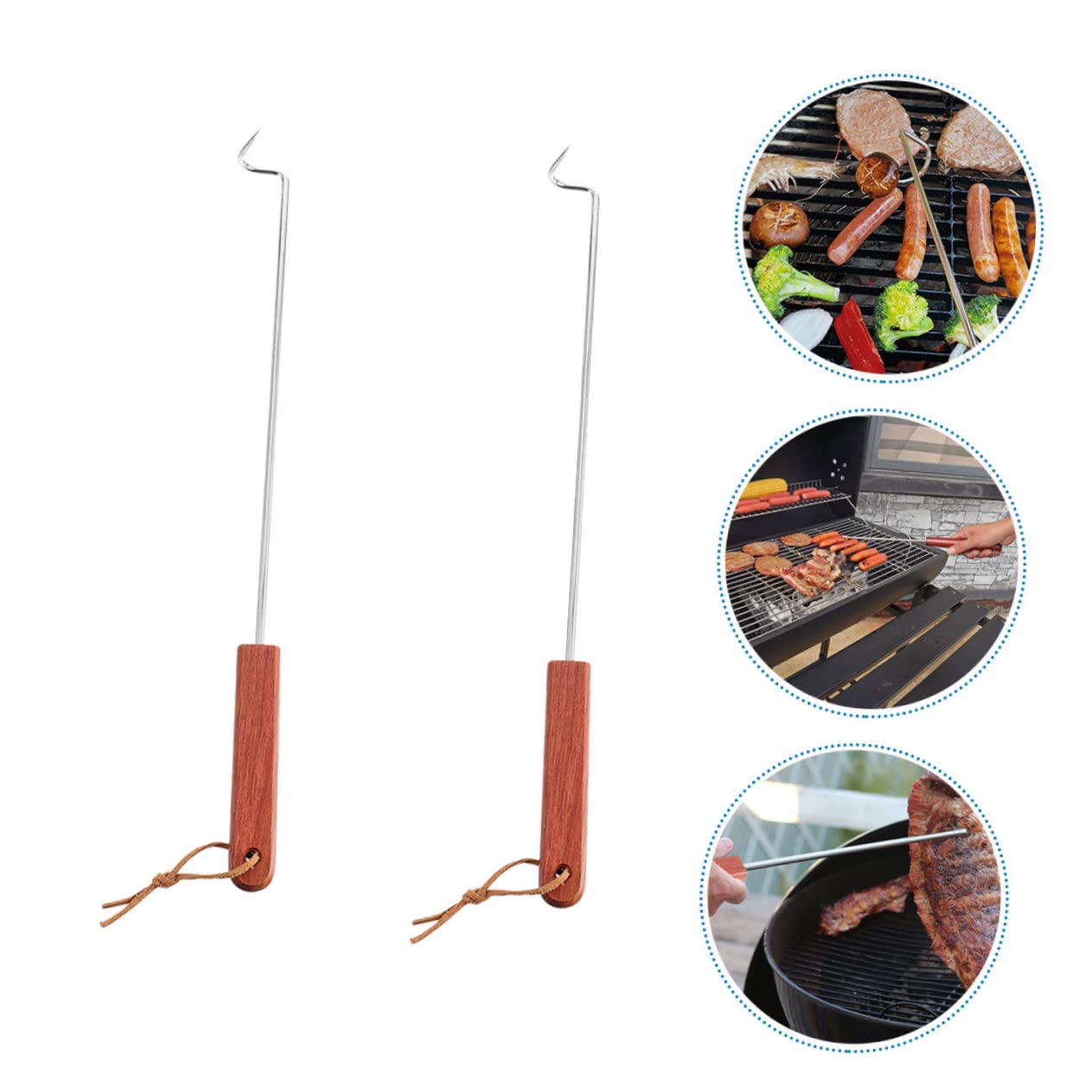 MAGICLULU 2pezzi Ganci Per Carne Acciaio Inossidabile Con Manico Legno Utensile Per Barbecue E Grigliate Forchetta Per Carne Strumento Pratico Per Cucinare E Grill