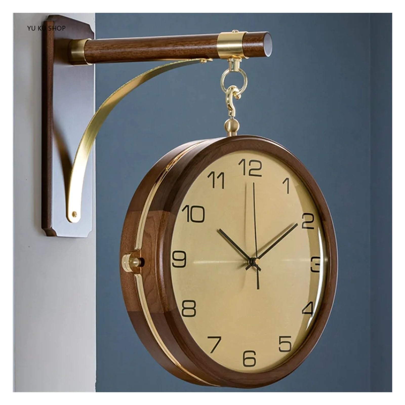 Cichy Zegar Ścienny Duży Metalowy Dwustronny Z Litego Drewna Modne Zegarki Ścienne Do Salonu Home Decor Horloge Precyzyjny I Cichy(Style3)