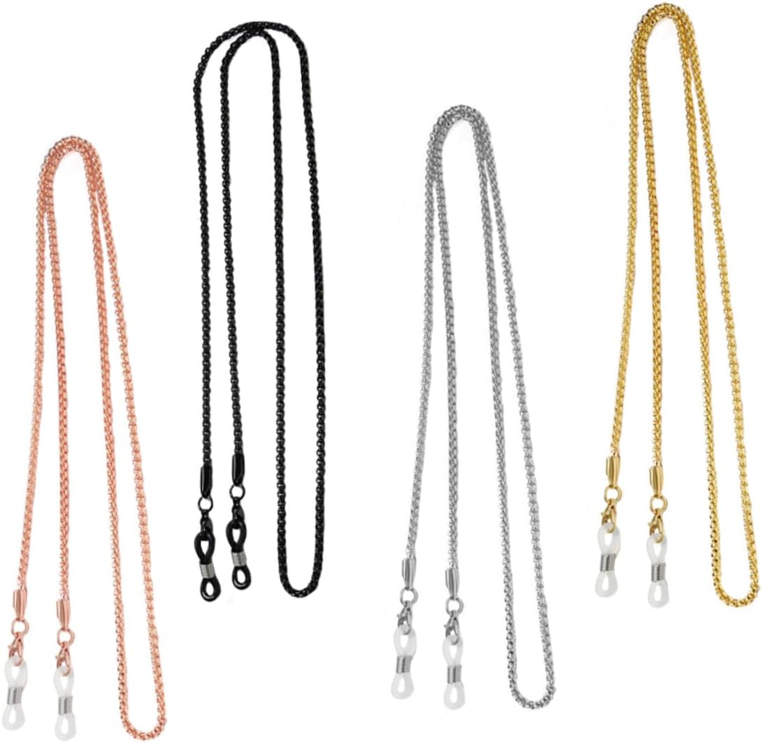 4pcs Metal Copper Eyeglasses Rope Chain Non-skid Glasses Strap Lanyard for Men and Women, Versatile Sunglasses Holder Neck Strap with Black, Gold, Silver, Rose Gold Colors