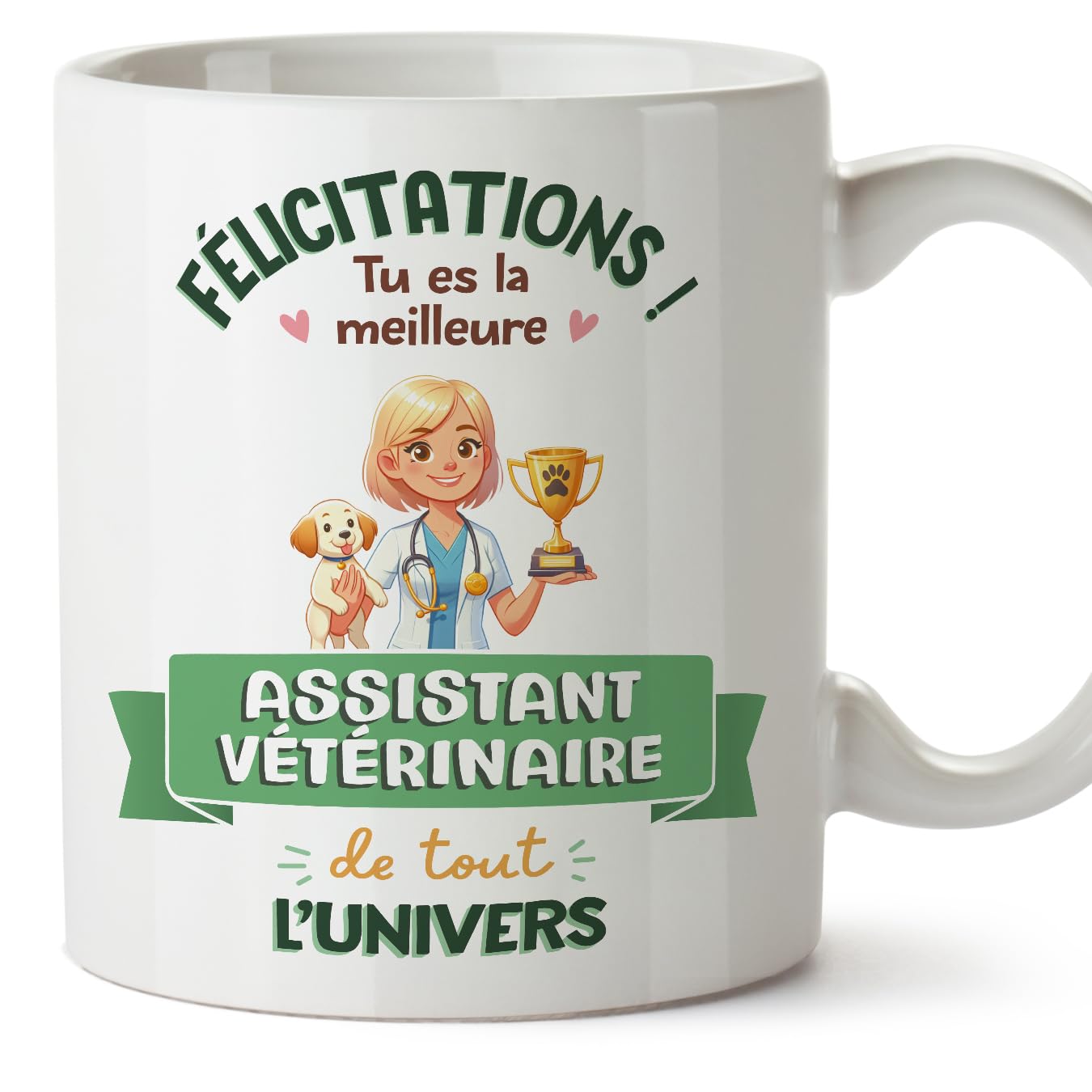 MUGFFINS Veterinary Assistant Woman Mug - in French - Meilleur Univers Trophée - Funny Gift for Colleagues - Ceramic 11oz Mug — image 1