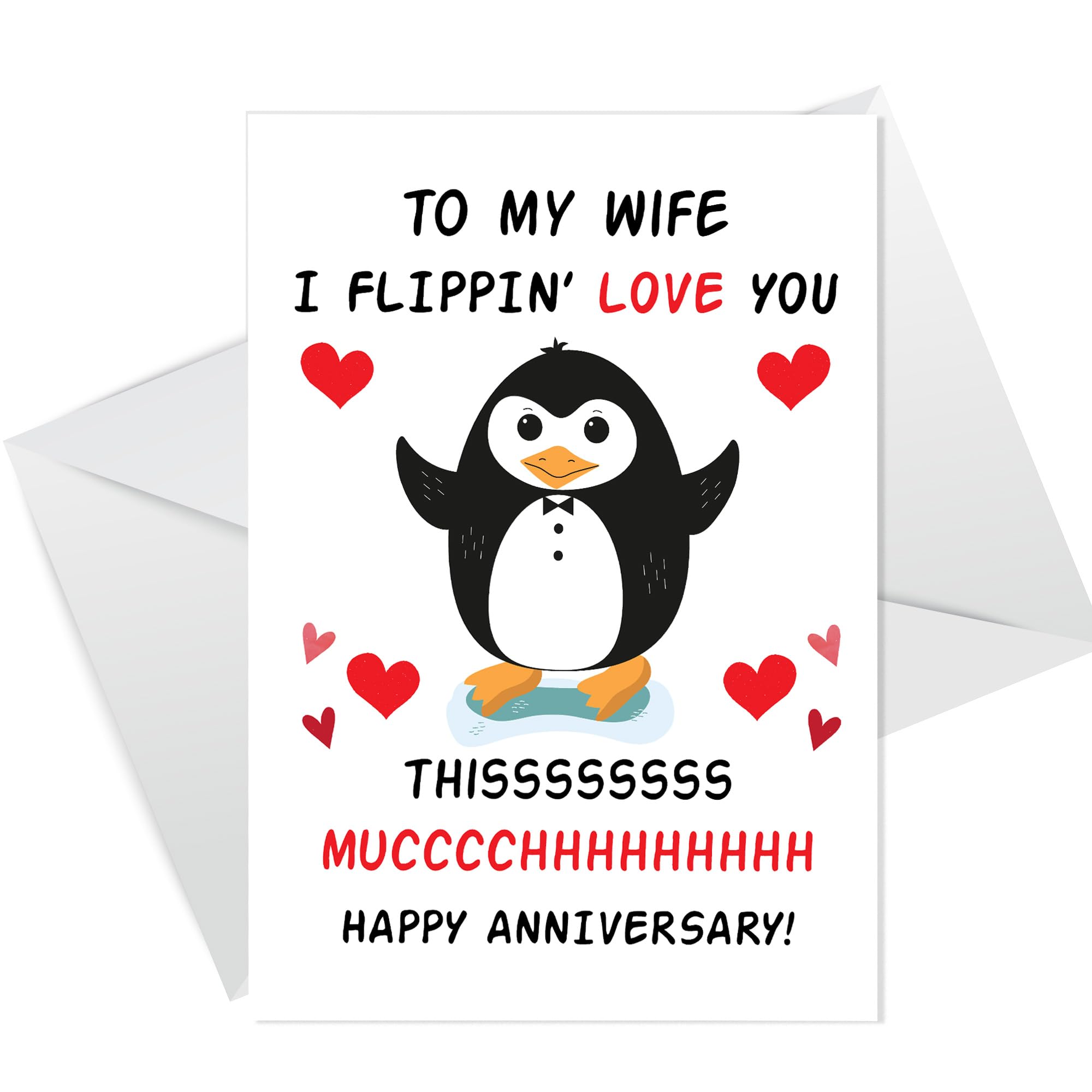 RED OCEAN Funny Anniversary Card For Wife, Flippin Love You Card, Penguin Card, Card For Wife, Anniversary Cards For Her, Greetings Card With Envelope, Wife Card For Anniversary