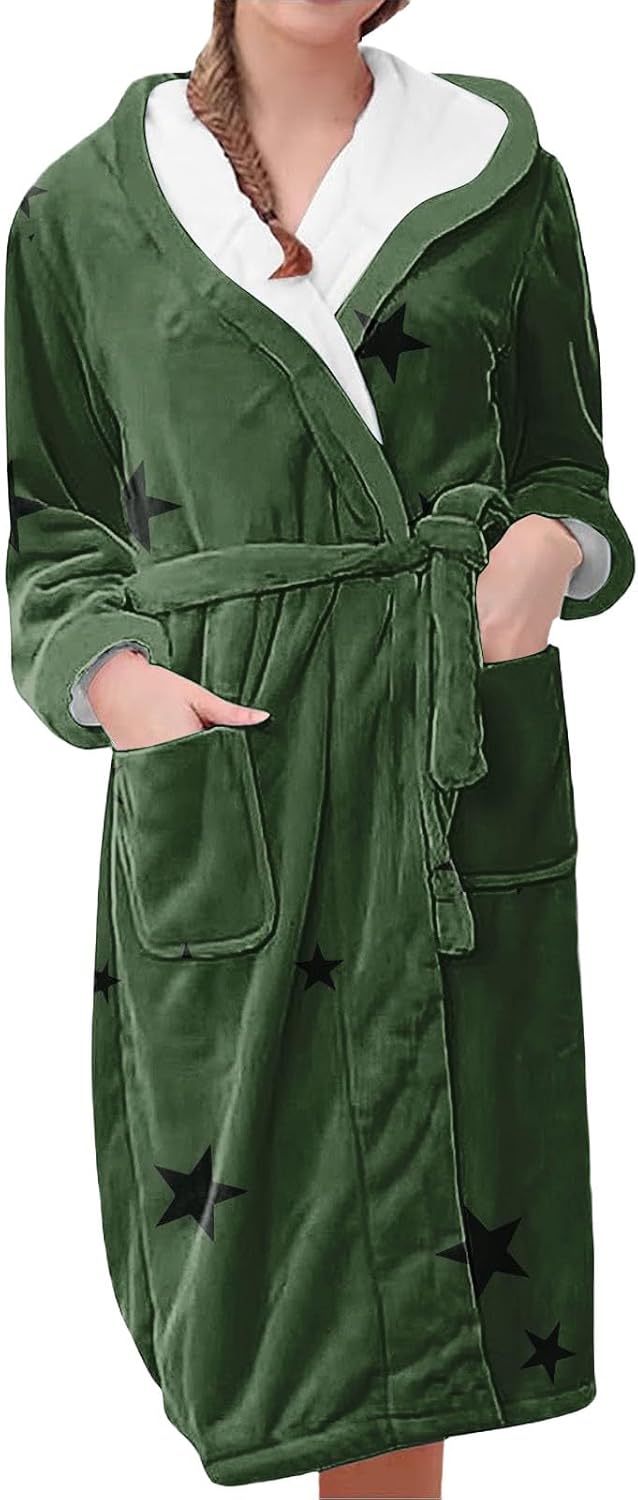 Fleece Robes for Women Plush Warm Short Bathrobes Lightweight Spa Housecoats Pocket Soft Loungewear Shaggy Sleepwear