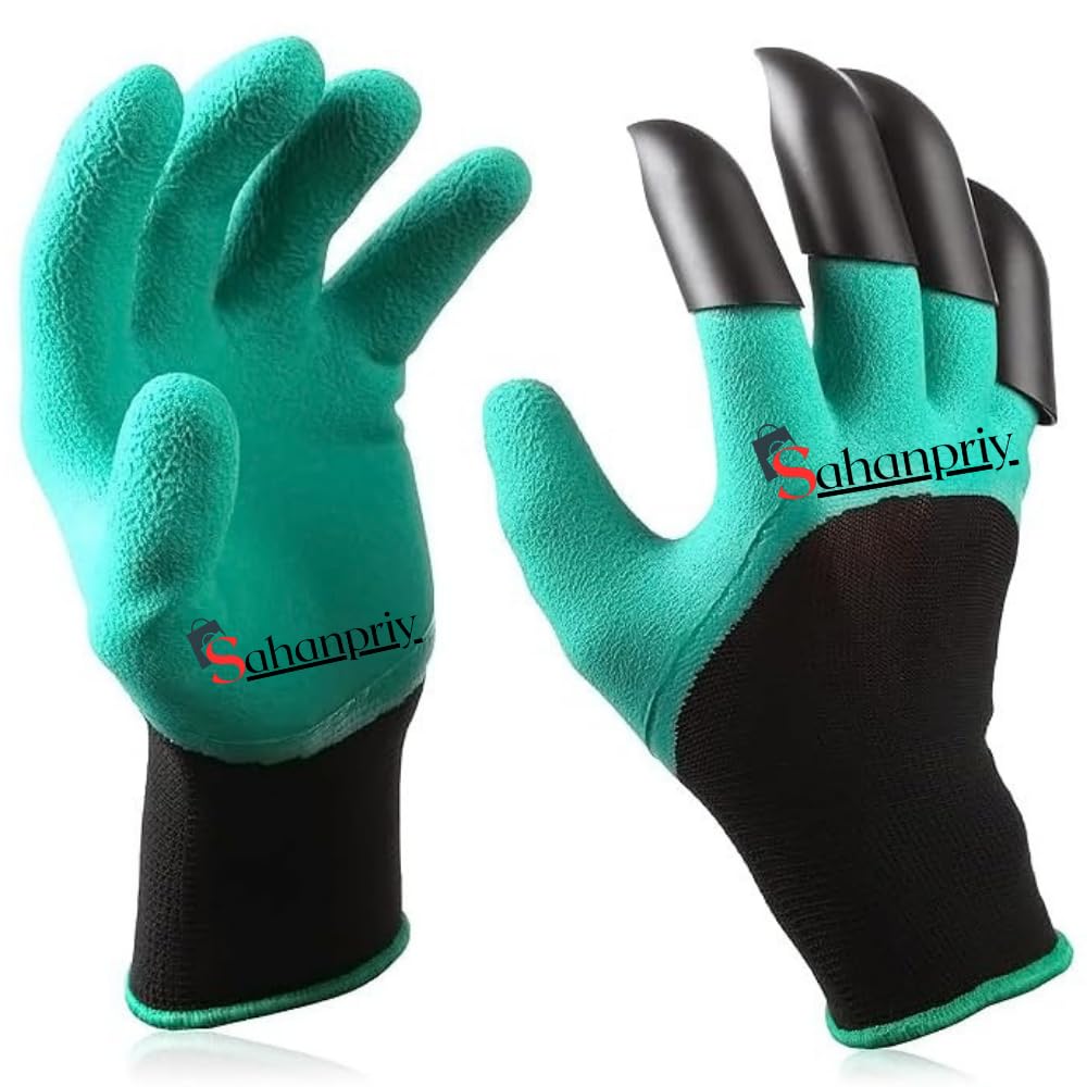 sahanpriy Gloves for Gardening Work – Heavy Duty Washable Gardening Gloves for Home Garden Use with ABS Claws on Right Hand Fingertips for Digging (Free Size, Pack of 1)-picture-28