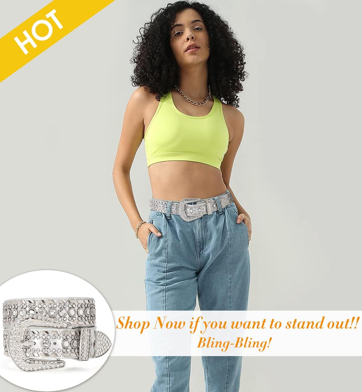 SUOSDEY Rhinestone Belt for Men Women Western Cowboy Cowgirl Bling Studded Leather Belt for Jeans Pants - Image 2