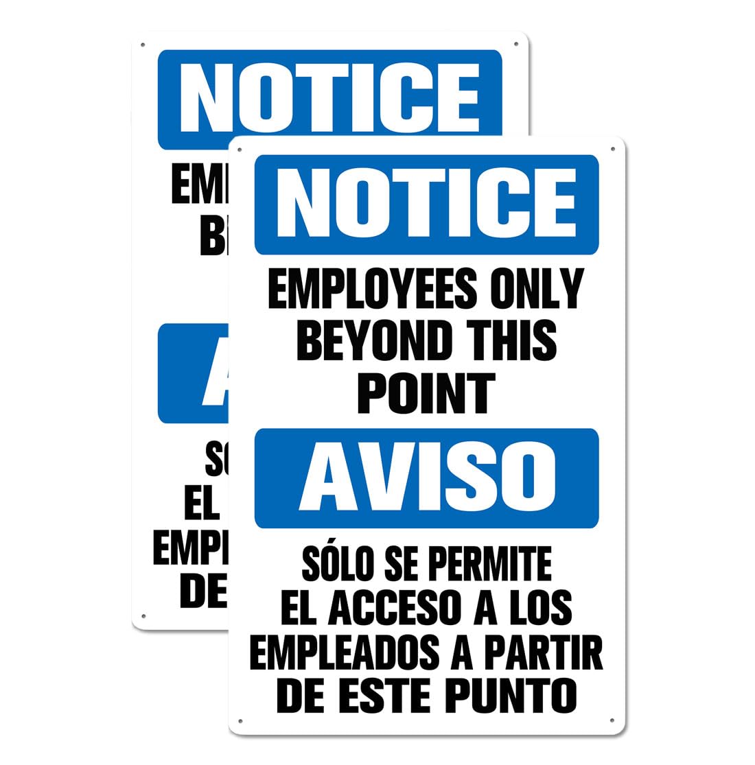 2 Pack 8x12 Inch Aluminum Employees Only Beyond This Point Sign, Bilingual English Spanish Metal Signs, Indoor/outdoor Use, Weather Resistant Long Lasting Ink