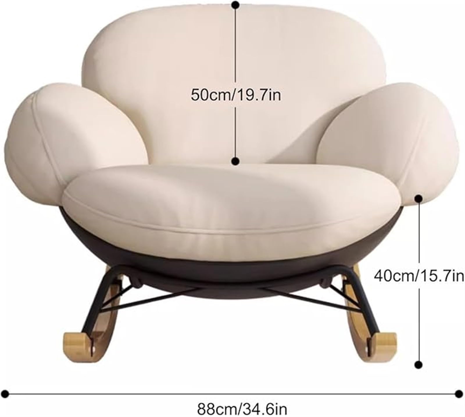 Mecedora reclinable con Acento Moderno, Mecedora tapizada con Planeador, Muebles de Sala de Estar, Dormitorio, Mecedora de Franela (Blanco Roto + marrón)