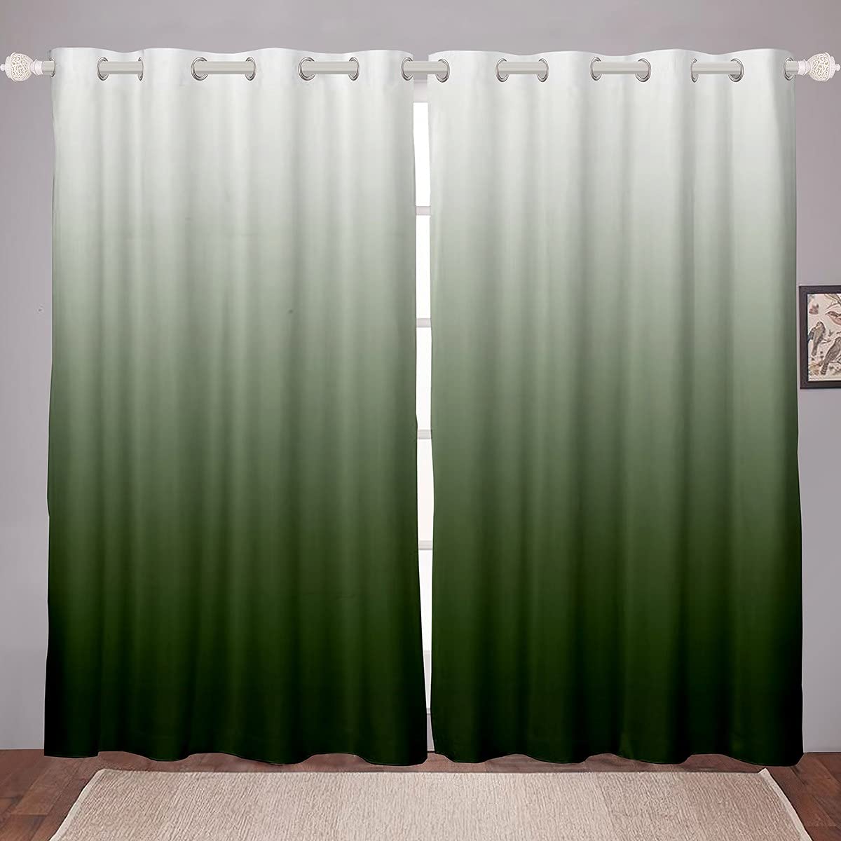 Ombre Curtains Ombre Effects Window Curtains for Bedroom Living Room Kids Girls Boys Gradient Ink Green Window Drapes,W52*L63