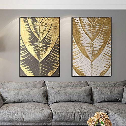 Image Mode Moderne Feuille d’Or Tronc d’Arbre Art Mural Toile Décoration Salon Grand Format x2