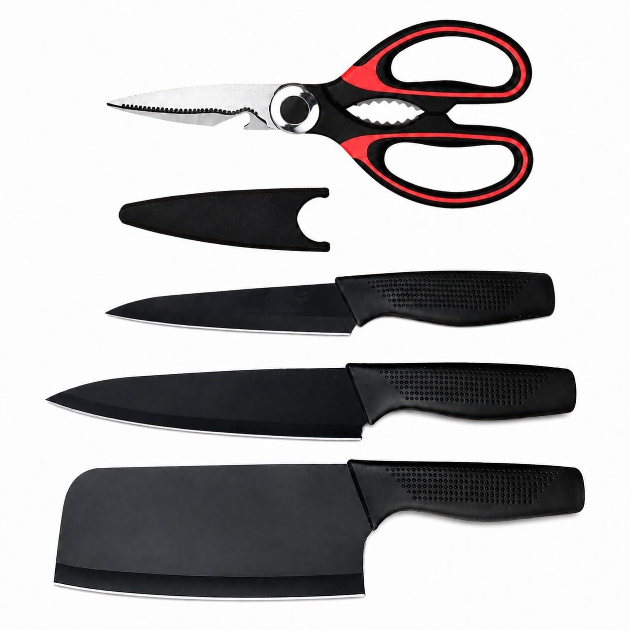 SNMMIFER Kitchen Knife Set with Multipurpose Kitchen Scissors, 4 Pcs Black Stainless Steel Knife Set for Cutting, Chopping, Slicing & Food Preparation Knife Set (Knife + Scissor)