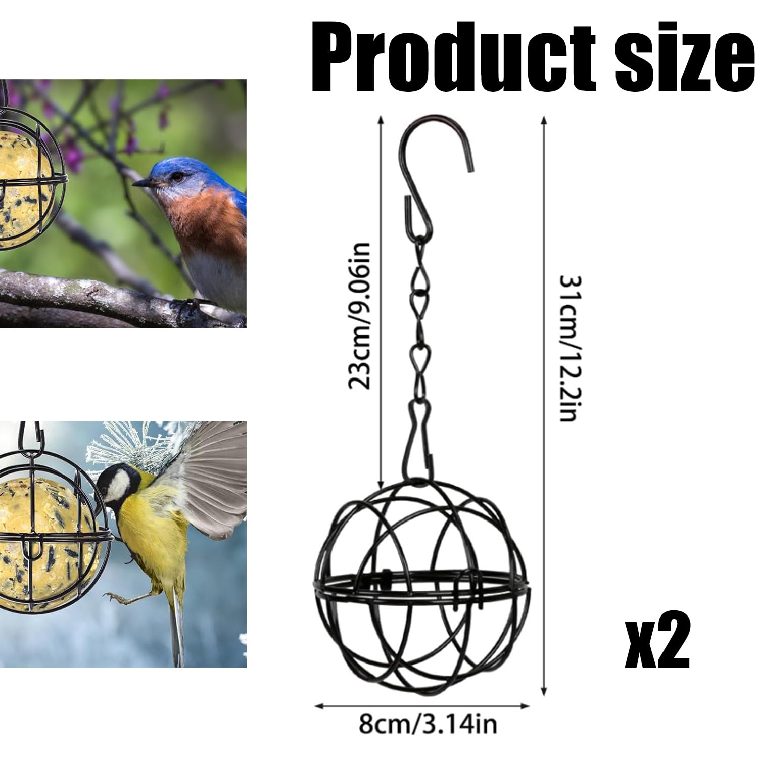 Fizzix 2-Pack Fat Ball Bird Feeders - Durable Metal Hanging Feeders for Garden Easy Installation, Attract Various Birds - Image 2
