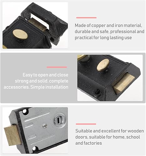 Miniatura 8 de KONTONTY 1 juego de cerraduras de puerta de madera vintage, manija de puerta con cerradura, cerradura de cilindro, cerraduras de perno muerto para
