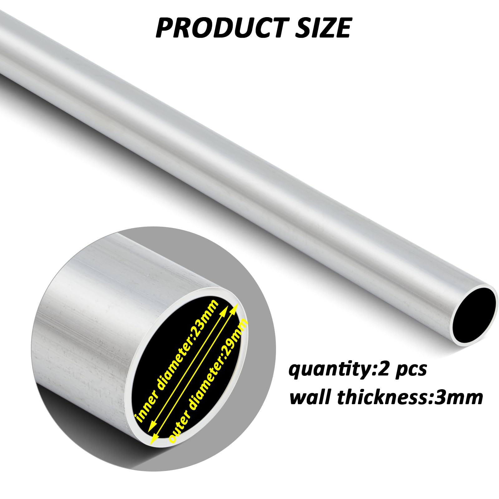 2 Stück Länge 500 mm Außendurchmesser 28/29 mm Aluminiumrohre mit unterschiedlichen Wandstärken für Heimwerkerprojekte, Möbel- und Modellbau,Metallisch,29mm*3mm