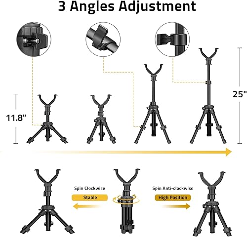 Miniatura 16 de CVLIFE Trípode de apoyo de tiro, altura ajustable, rotación de 360 grados, soporte de yugo en V, soporte portátil para rifle para disparo, caza