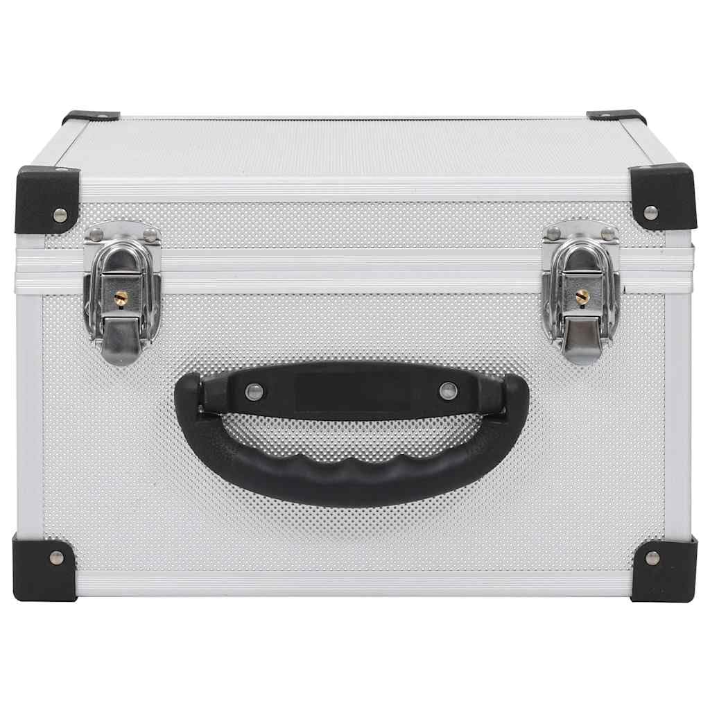 Caja para 40 CD de aluminio y ABS plateado con protección resistente, ahorra espacio, se puede cerrar con llave, ideal para organización, viajes, oficina y hogar