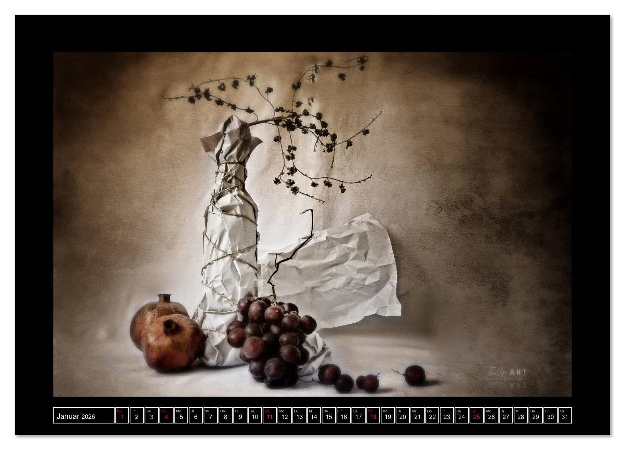 Stillleben (Wandkalender 2026 DIN A2 quer), CALVENDO Monatskalender: Spiel mit Texturen und diversen Pinseln (CALVENDO Kunst)