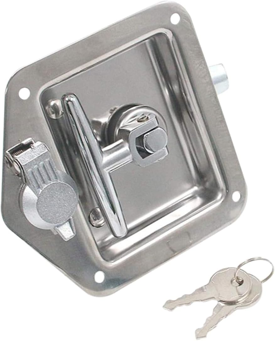 1Set Stainless Steel T-Handle Lock with Keys Durable Trailer Door Latch for Boxes Rvs and Trucks Easy Installation Lockable for Secure Storage