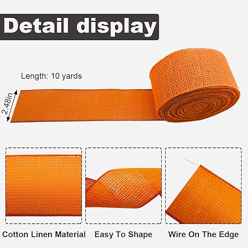 Miniatura 2 de Cintas de arpillera con alambre verde de 2.5 pulgadas, 10 yardas, decoración de borde con alambre sólido de resorte, cinta de tela para