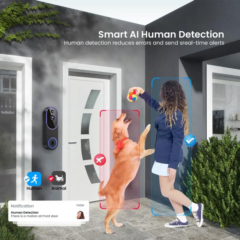Image of Wireless Video Doorbell Camera, Smart Security, 1080P, AI Human Detection, Night Vision, Instant Alert, Two-Way Audio, 2.4G WiFi Only, Simple Installation, Rechargeable Battery, Cloud Storage
