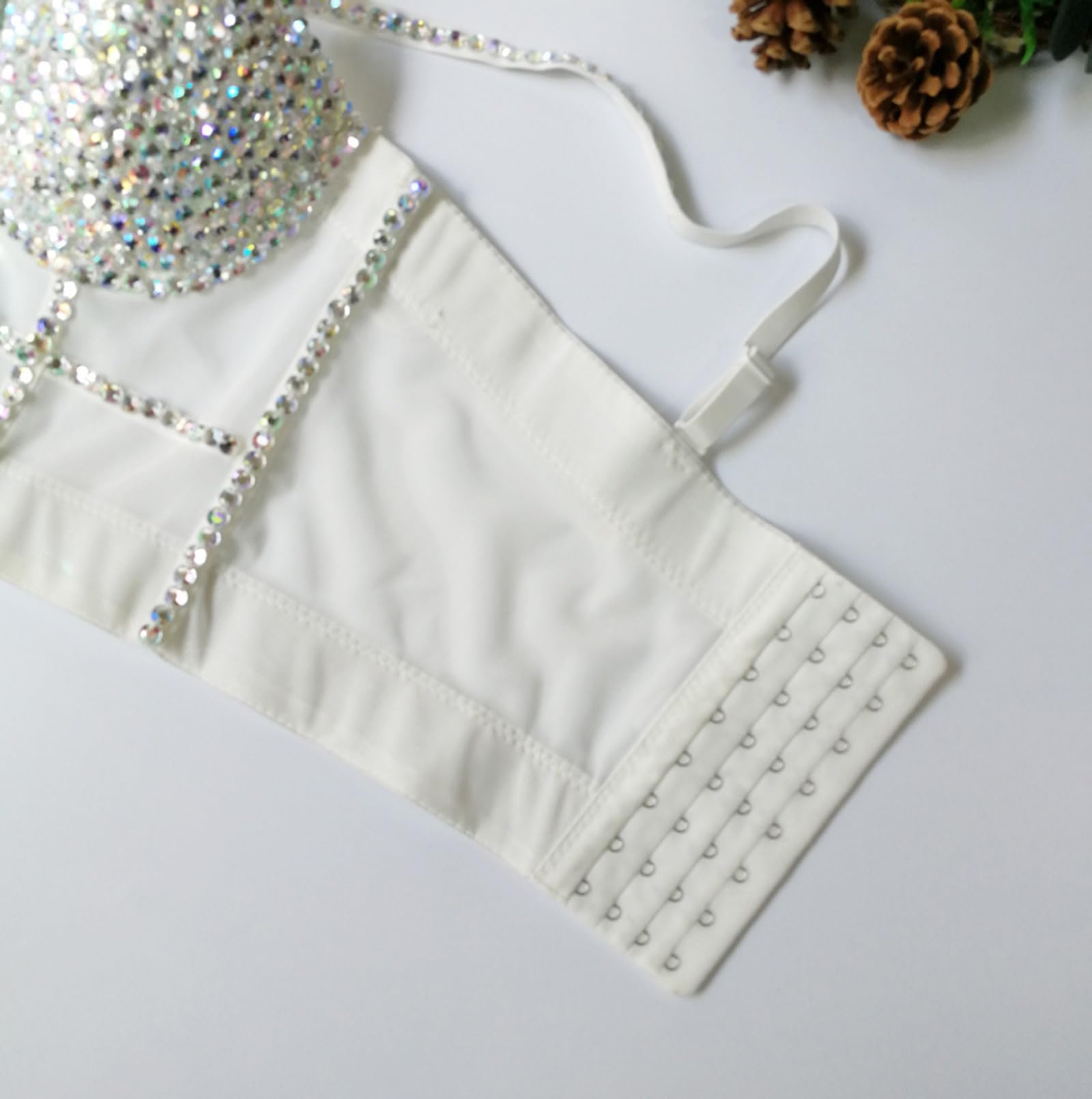 Top Corto Bustier da Donna con Catena In Strass Lucido e Cinturini Staccabili