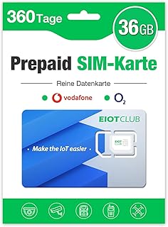 EIOTCLUB Prepaid SIM Card without Contract, Compatible with Vodafone & O2 Network, 36GB for 360 Days, Data Only, No Call or SMS Service