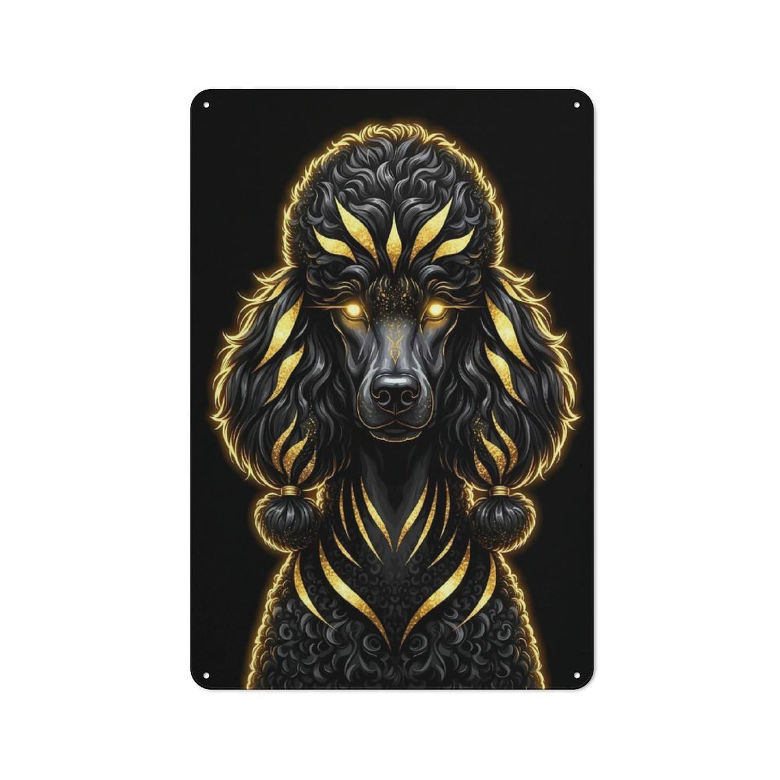 Junmoney Style-20 Country Country Metal Sign 30X20cm Featuring Elegant Black And Gold Poodle Portrait, Rustic Kitchen Decor For Cottage, Kitchen, Hallway Or Breakfast Nook