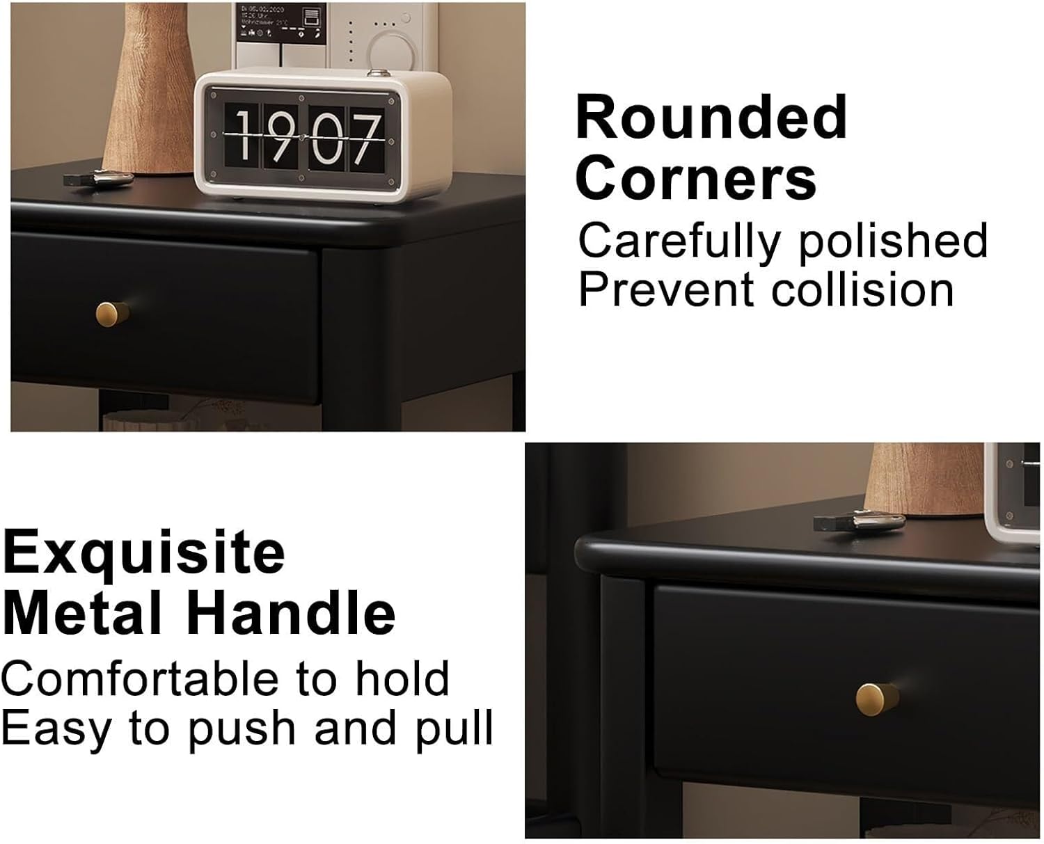 Bedside Table with Drawer & Shelf, Oak Wood Nightstand for Small Spaces, Wooden Side Cabinet End Table for Bedroom & Living Room(Brown)