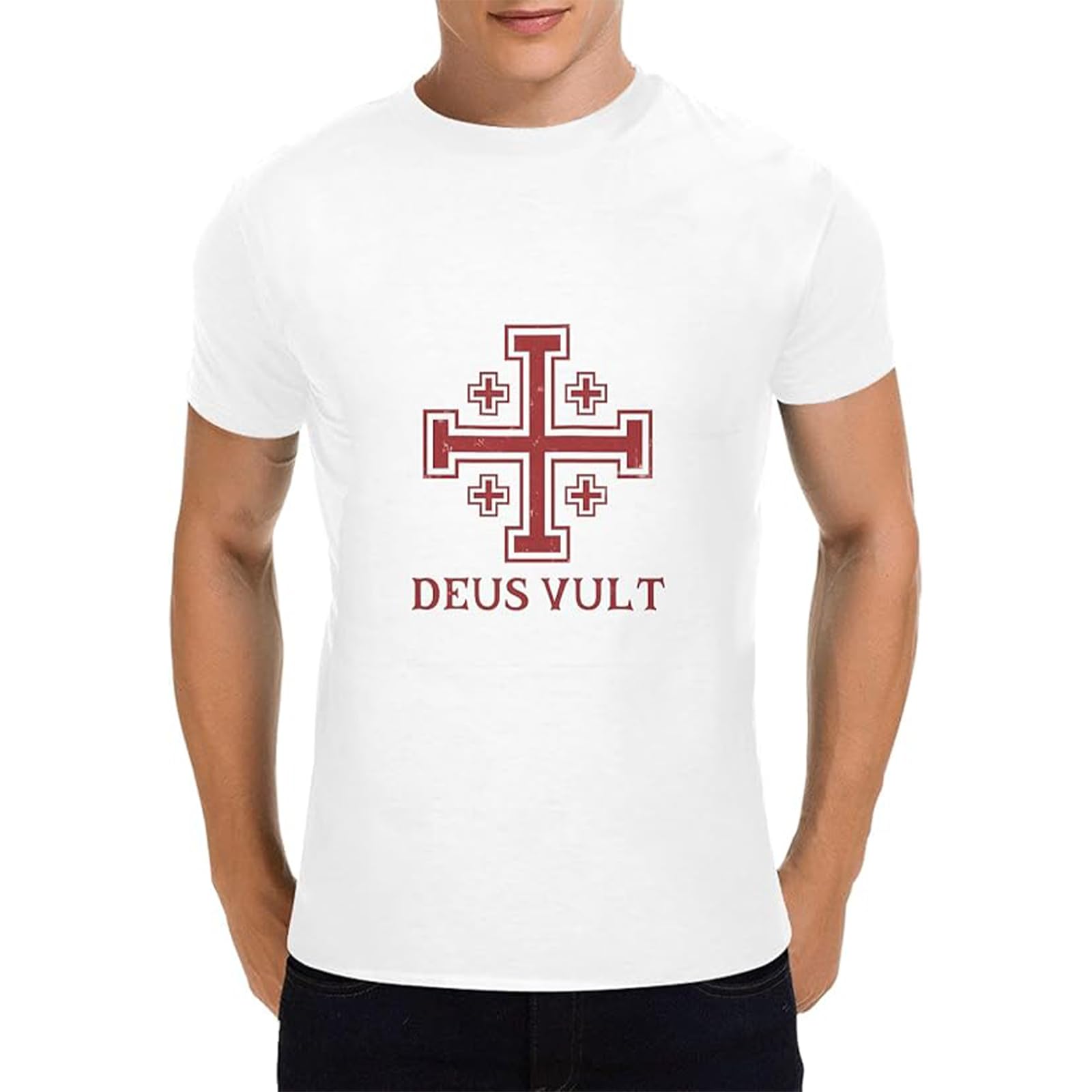 Cross Cotton T-Shirt Deus Vult Cotton T-Shirt Artistic Religious Knights Templar Style Men's Trendy Graphic