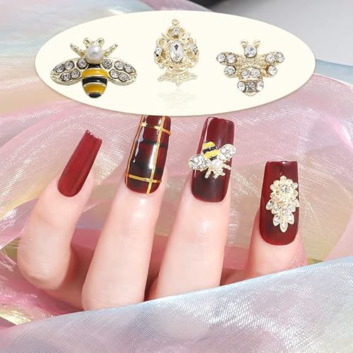 5Pcs/Lot Glitter Gold Spider Bee 3D Nail Charms Jewelry Diy Pearl Alloy Nail Art Decorations Nails Tools Stickers Animal 3D Alloy Bees Manicure Diy Accessories Jewelry Gems Tool Nail Design (#7) #TOP4