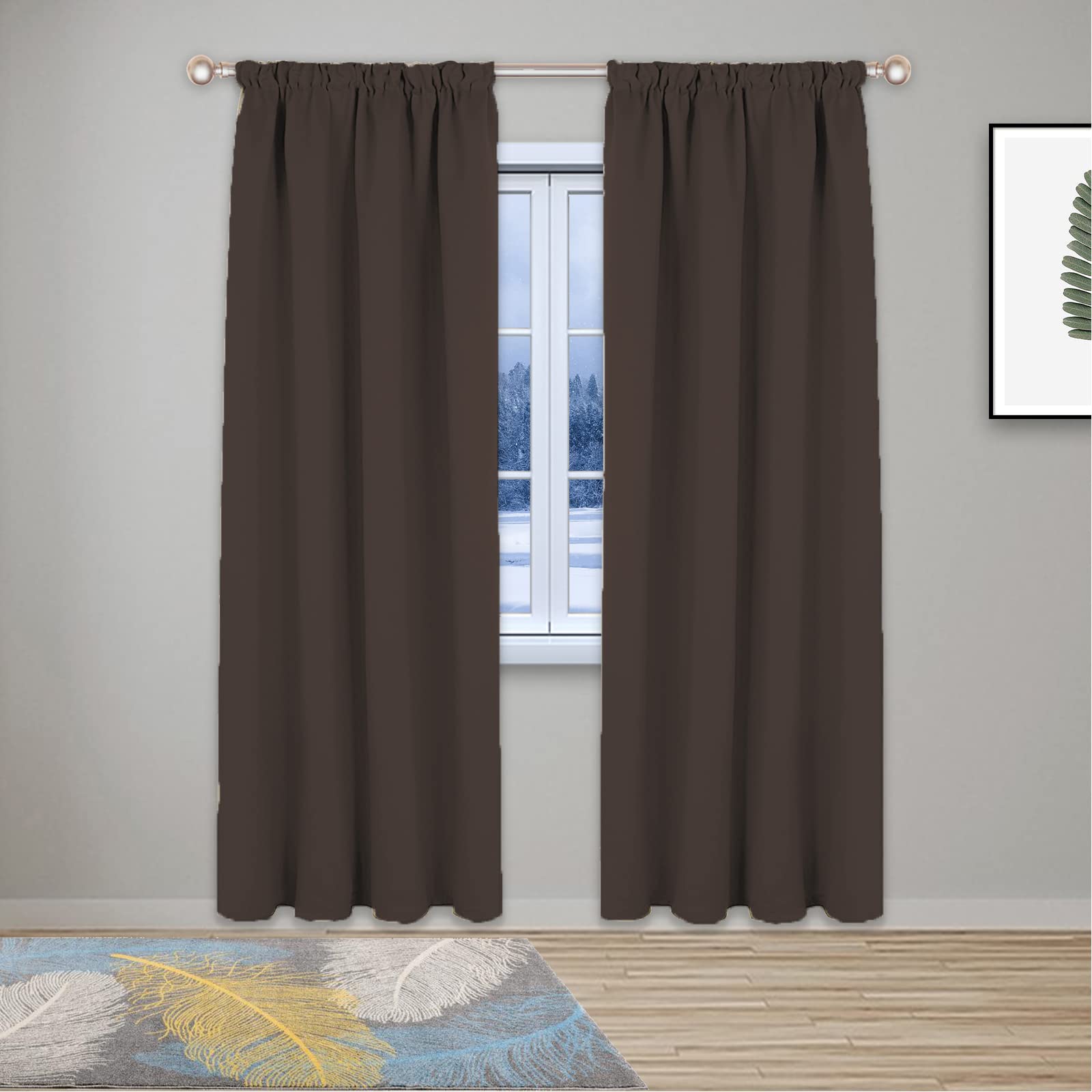 GZQIAWY 1 Pack Blackout Curtains Thermal Curtains for Bedroom Living Room Soft Window Treatments for Kids Super Soft Pencil Pleat Dark Brown 110 in x 55 in (W x L)