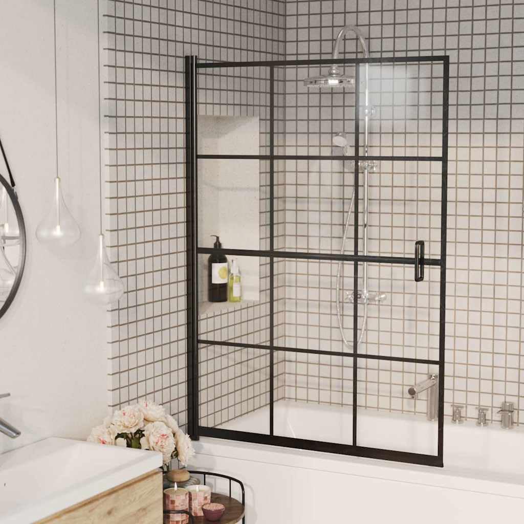 Pannello Box Doccia ESG 100x140 cm Nero Trasparente con Maniglia