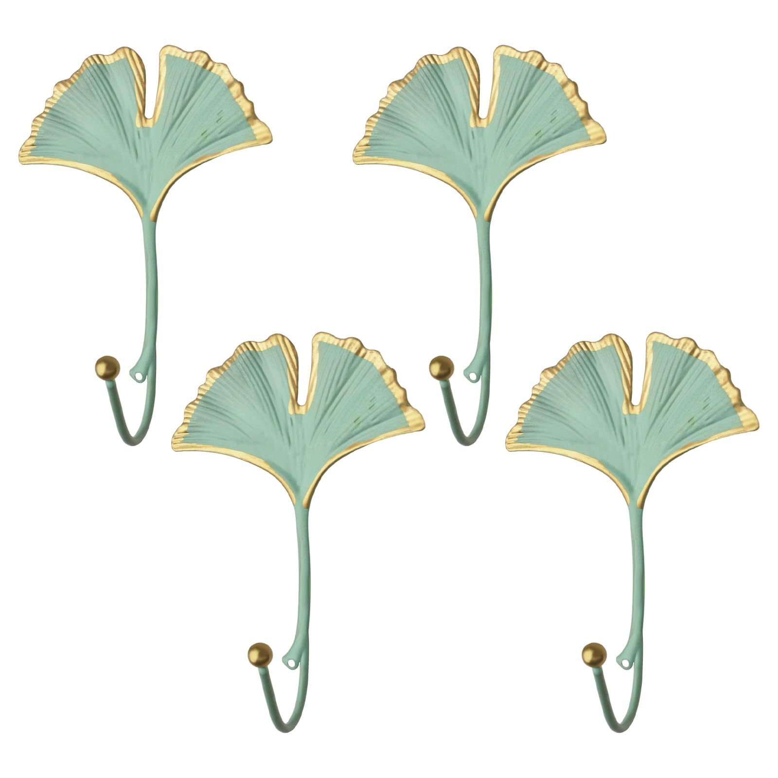 MOROBOR Decorative Leaves Iron Hooks, 4pcs Ginkgo Leaf Shape Wall Mounted Hooks Modern Key Holder Wall Mounted Green Single Prong Coat Hanger for Hallways Living Room Home Office Decoration