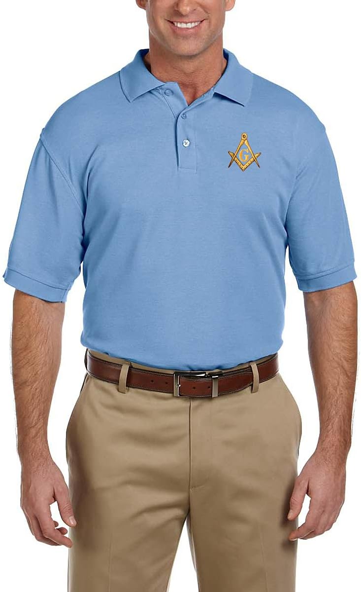 Gold Square & Compass Embroidered Masonic Men's Polo Shirt