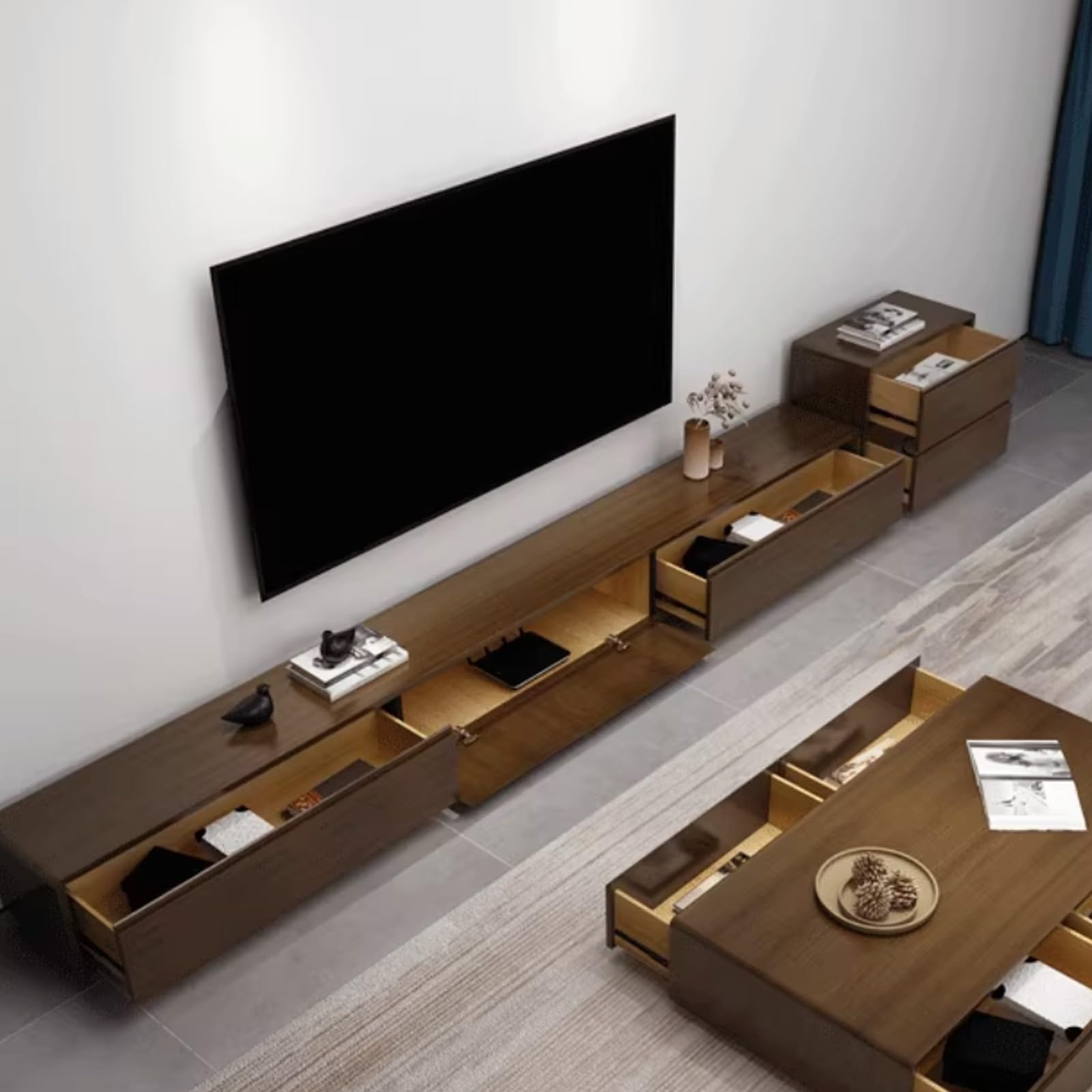 【赤レンガ】モダン ウォルナット テレビ台 Amazon｜モダンウォールナットテレビキャビネット - 300cm長い ロー