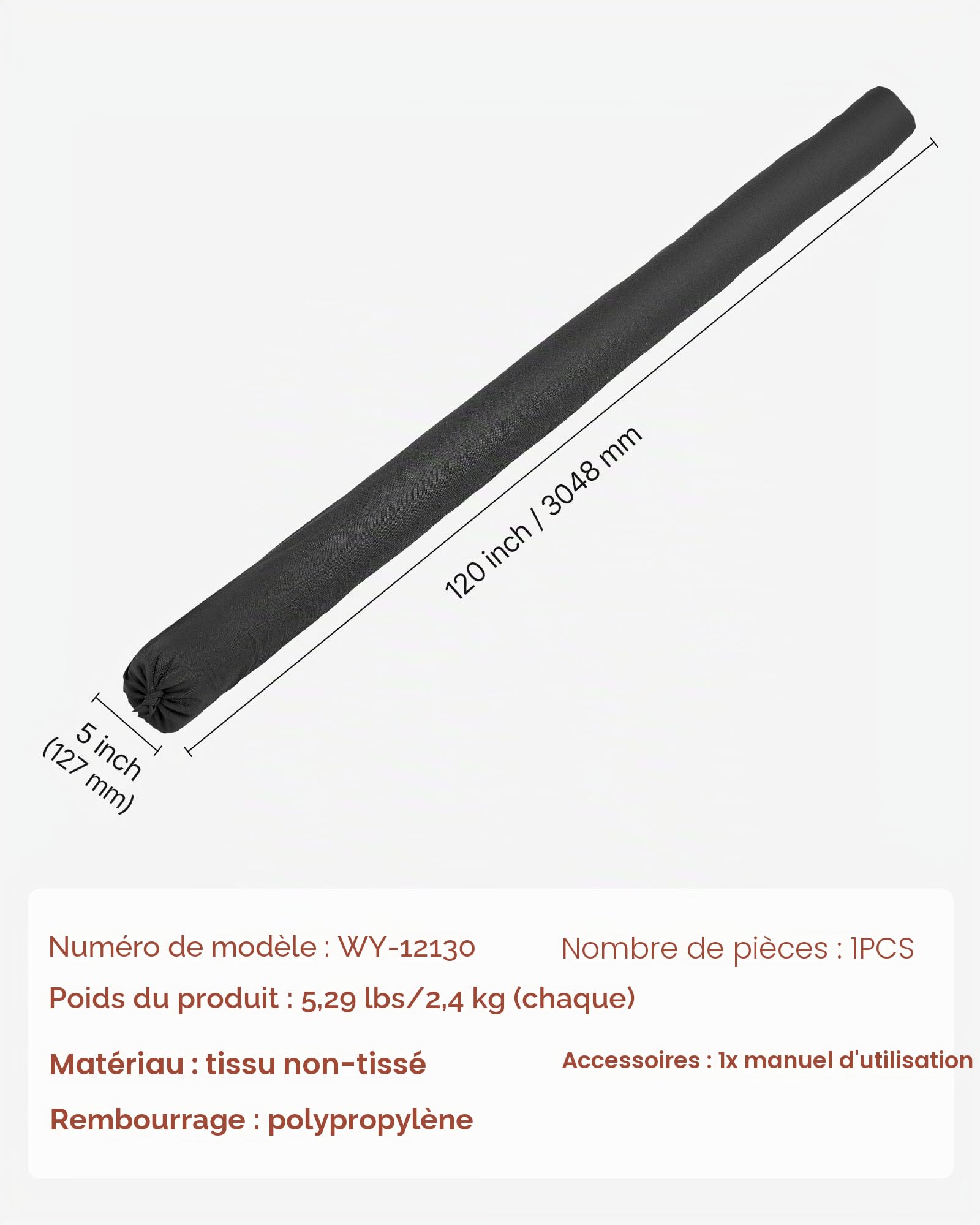 VEVOR Boudin Filtrant à Sédiments, 12,7 cm x 3 m, Boudin Rétention de Feuilles Débris Anti-érosion, Remplissage en Polypropylène, pour Gestion Eaux Pluviales, Protection du Drainage Égouts Pluviaux