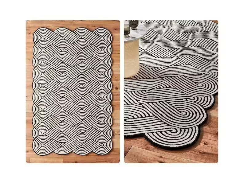 Image of Premium Collection Anti-Skid Woolen Handmade Carpet for Living Room Bedroom Drawing Room Hall and Floor Size 6x8 feet Black & White