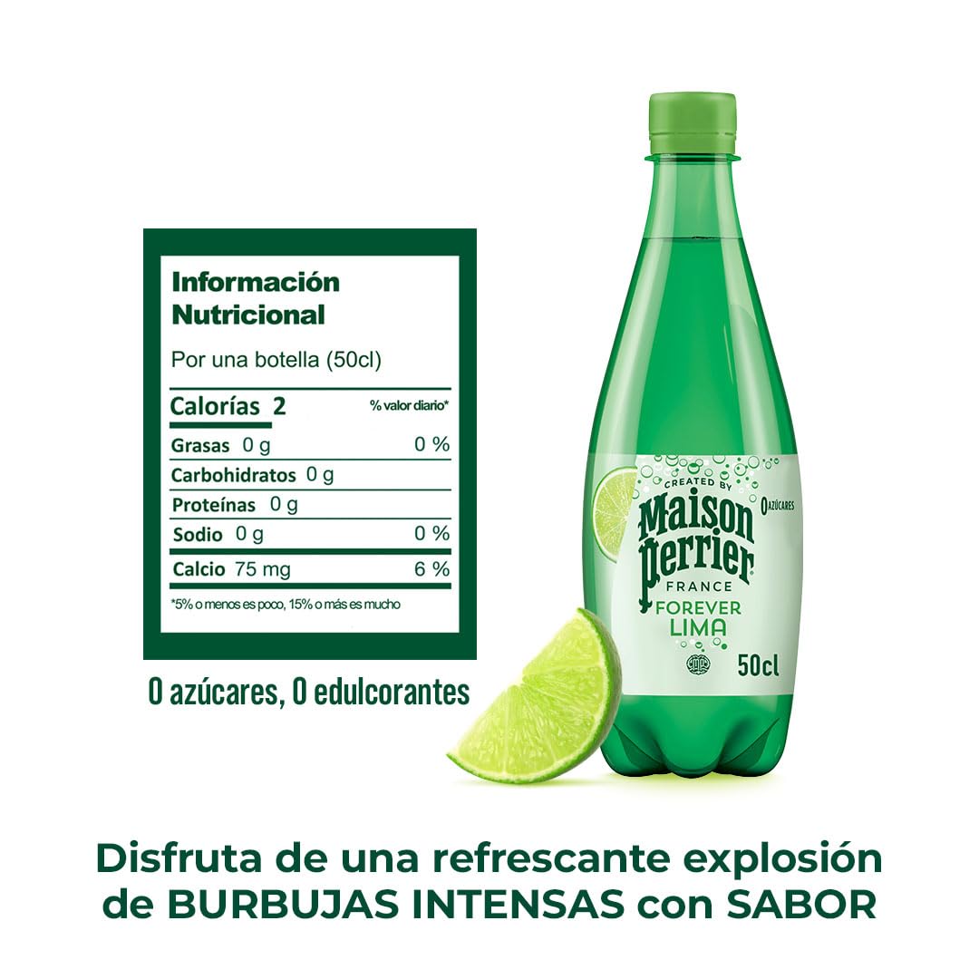 MAISON PERRIER FOREVER Agua con Gas con Sabor Lima, 4 packs 6 x 50 cl, 24 Botellas