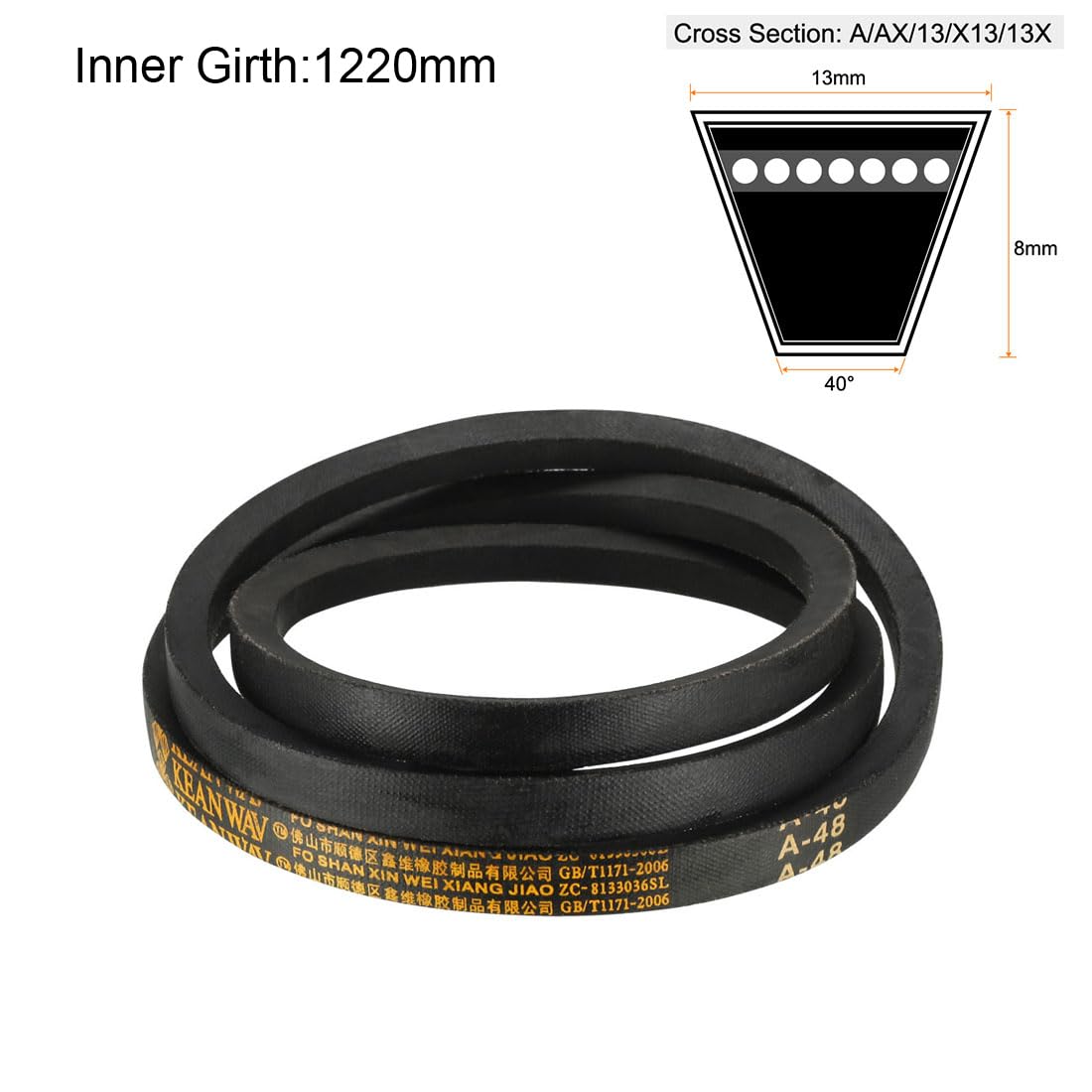 uxcell A48 Drive V-Belts 48" Inner Length 47" Inner Girth 13mm Width 8mm Thick JIS Standard A-Section Rubber Drive Industrial Transmission Belt — Amazon image 2