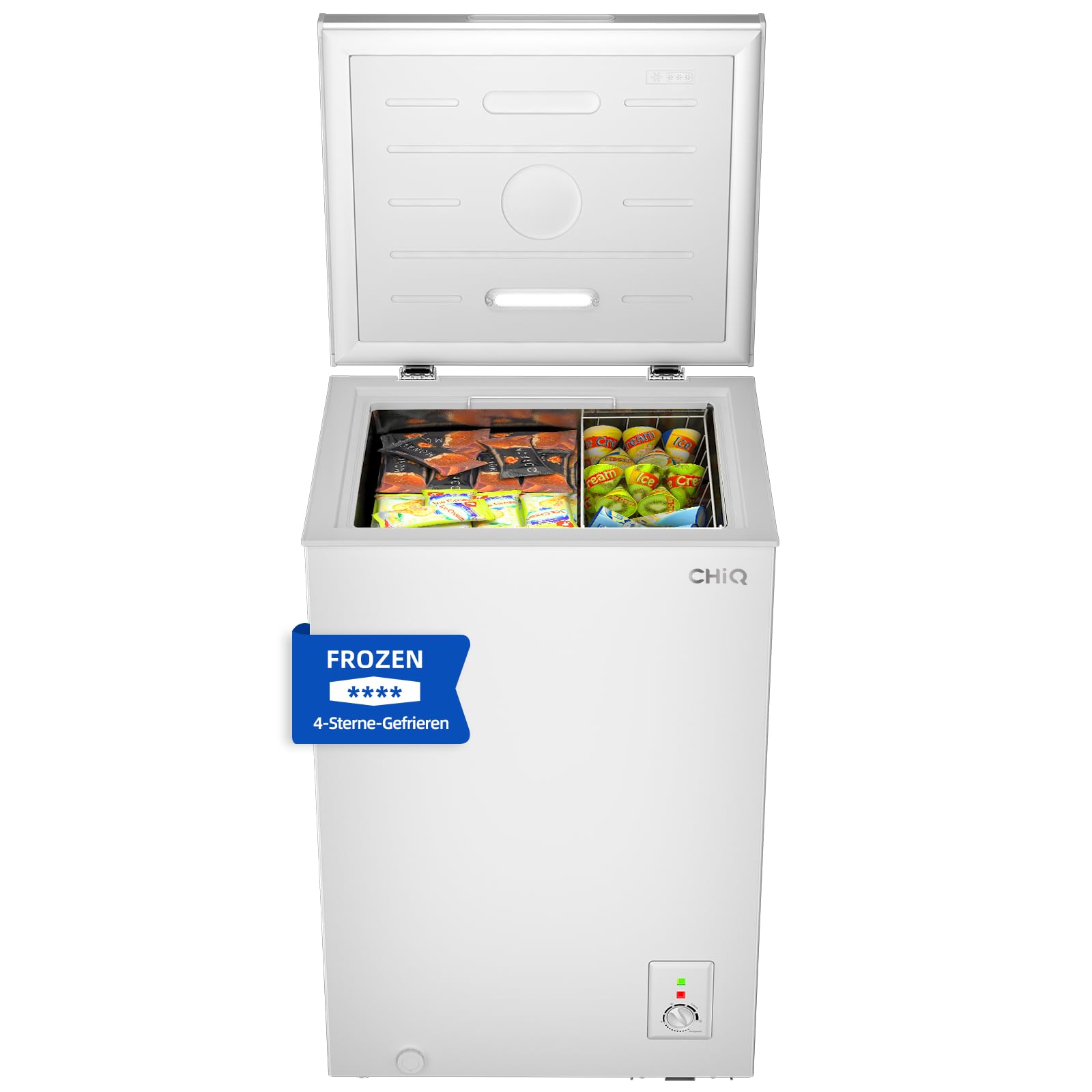 CHiQ Gefriertruhe 99 L Schnelleinfrierfunktion LED 54,5 x 47,6 x 83,5 cm 39 dB 4-Sterne-Gefrieren -24°C Freistehend Weiß