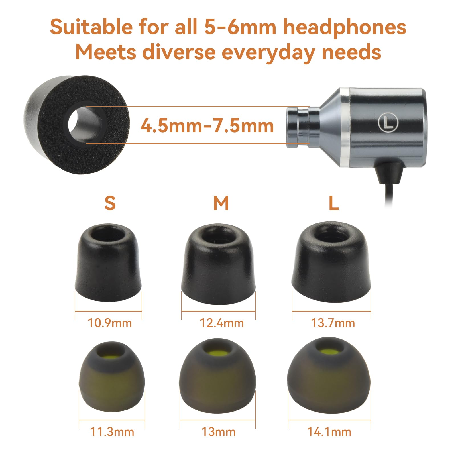OTraki 6 Paia Cuscinetti Auricolari Di Ricambio In Silicone, Gommini Per Auricolari Memory Foam Earbud Tips, Eartips Di Ricambio Universali Per Cuffie In-Ear Apto Para Auriculares Intrauditivos(S/M/L)