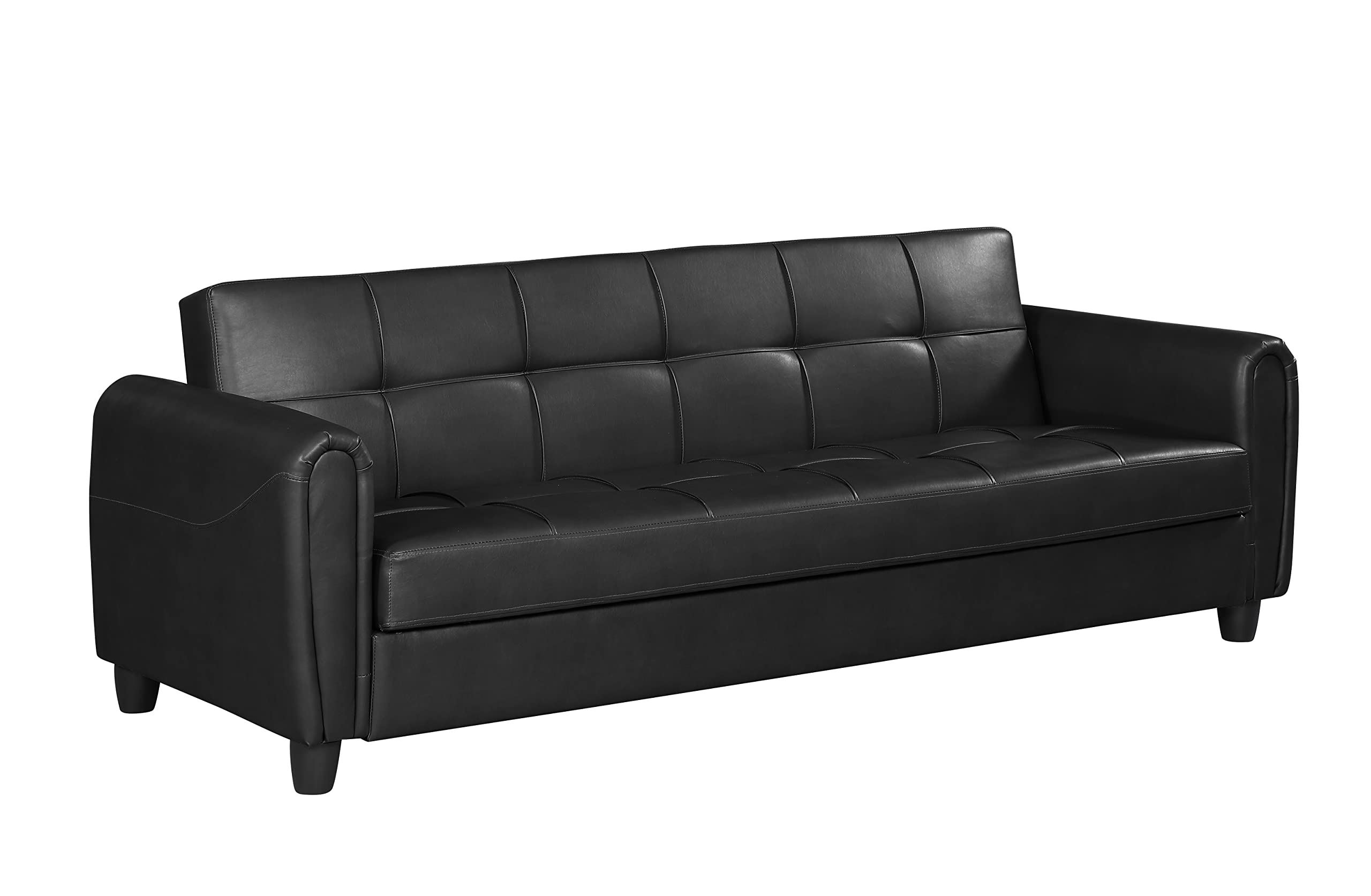 Visco Therapy Zinc PU Leather Black 3STR Sofa Bed with Hidden Storage. Living Room Furniture. (Black, 3 Seater)