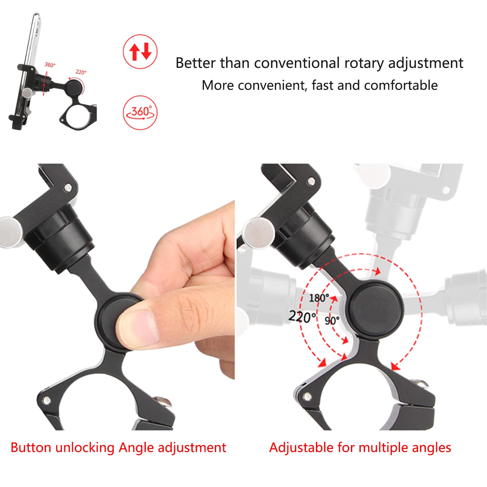 Soporte Teléfono Móvil Motocicleta, Soporte Smartphone Bicicleta, Aleación de Aluminio 360° Ajuste Giratorio Universal Manillar Bicicleta (para Teléfono 3.5"-7.2" Pulgadas)