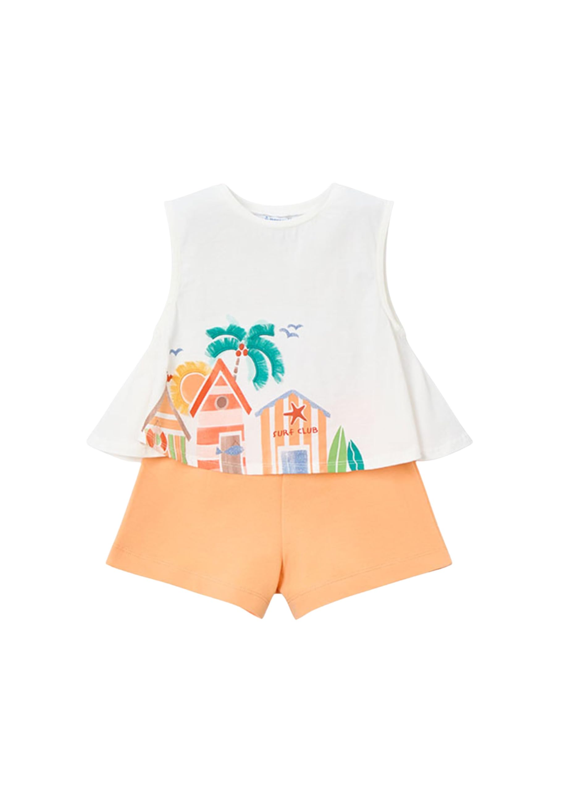 Mayoral Conjunto Niña Verano - Camiseta Blanca Sin Mangas con Estampado y Short – Ropa Infantil Cómoda y Fresca -Algodón