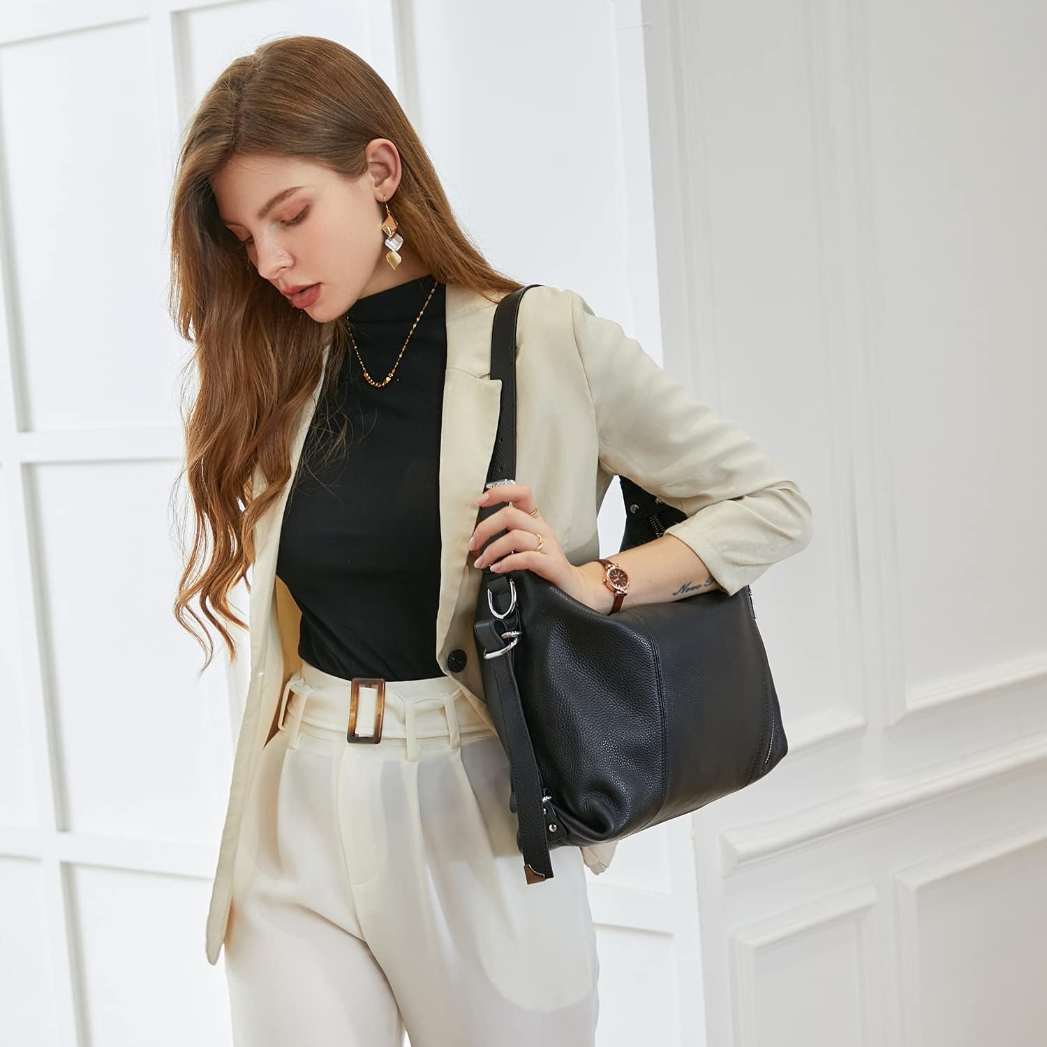 HESHE Soft Genuine Leather Purses and Handbags for Women Tote Shoulder Bag Satchel Purse Top Handle Bags Hobo Crossbody Purse | Soft, Genuine Leather - Image 4