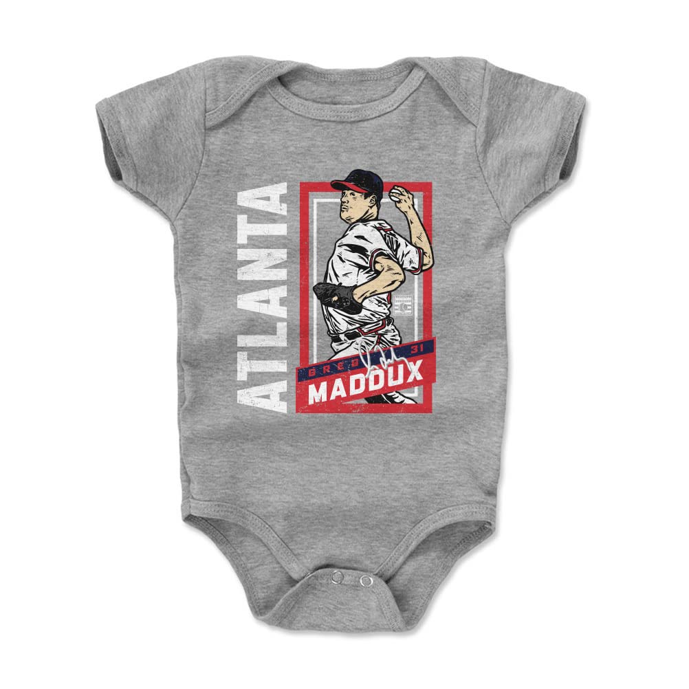 500 LEVEL Greg Maddux Baby Infant One Piece Bodysuit (18M, Heather Gray) - Greg Maddux Atlanta Sports Card WHT